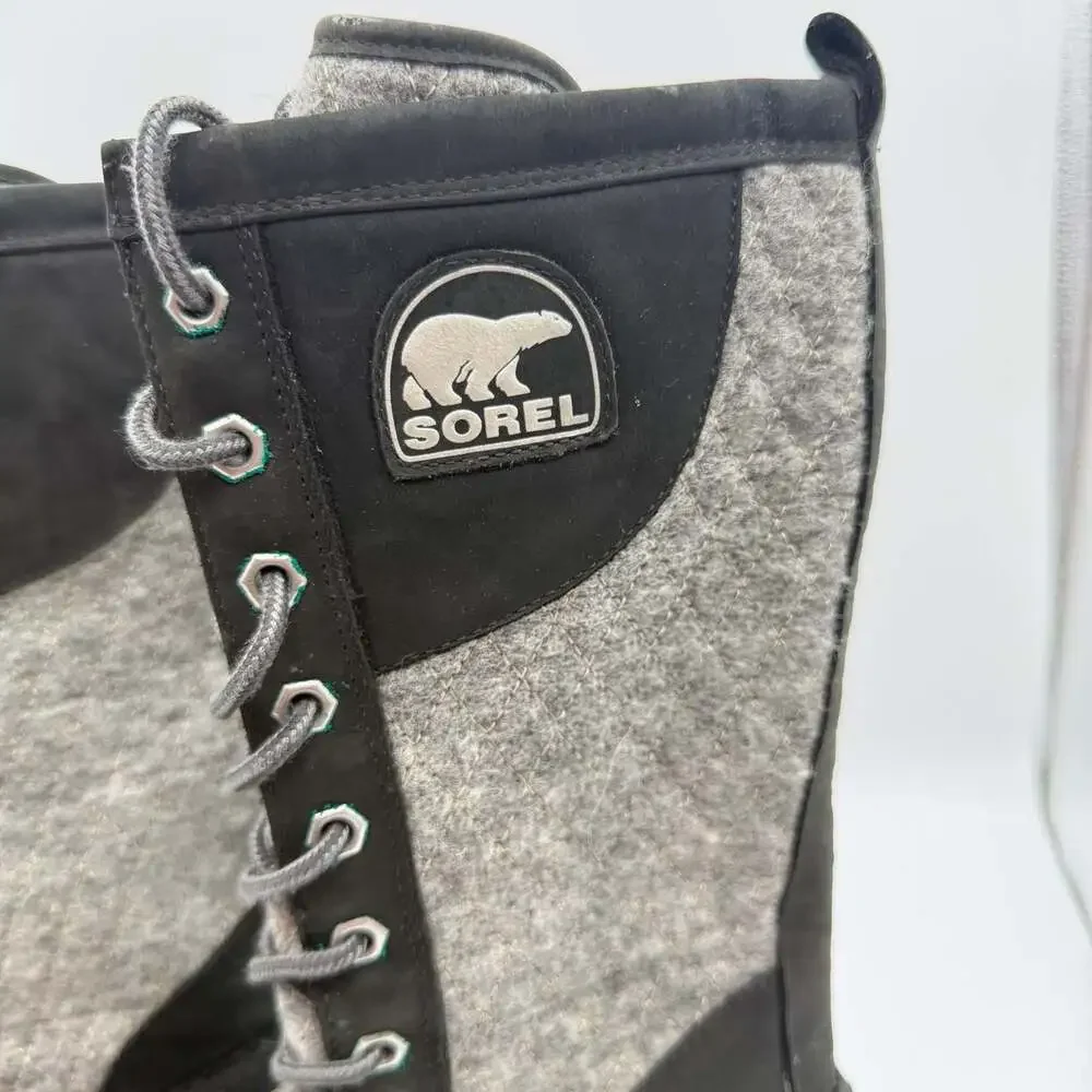 Sorel Sorelli Tall Waterproof Lace-Up Winter Boots in Black and Grey Felt